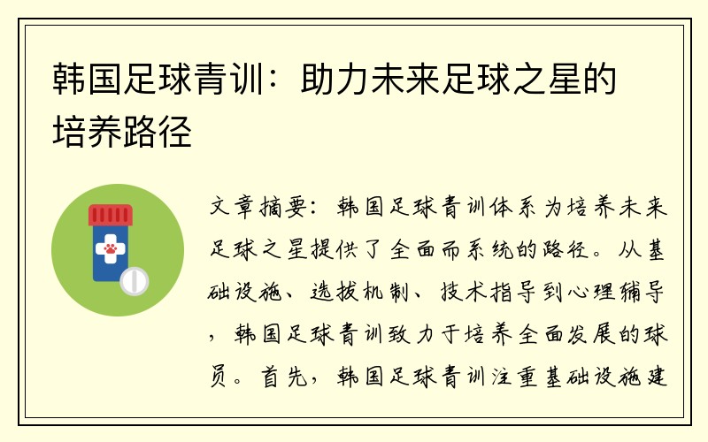 韩国足球青训：助力未来足球之星的培养路径
